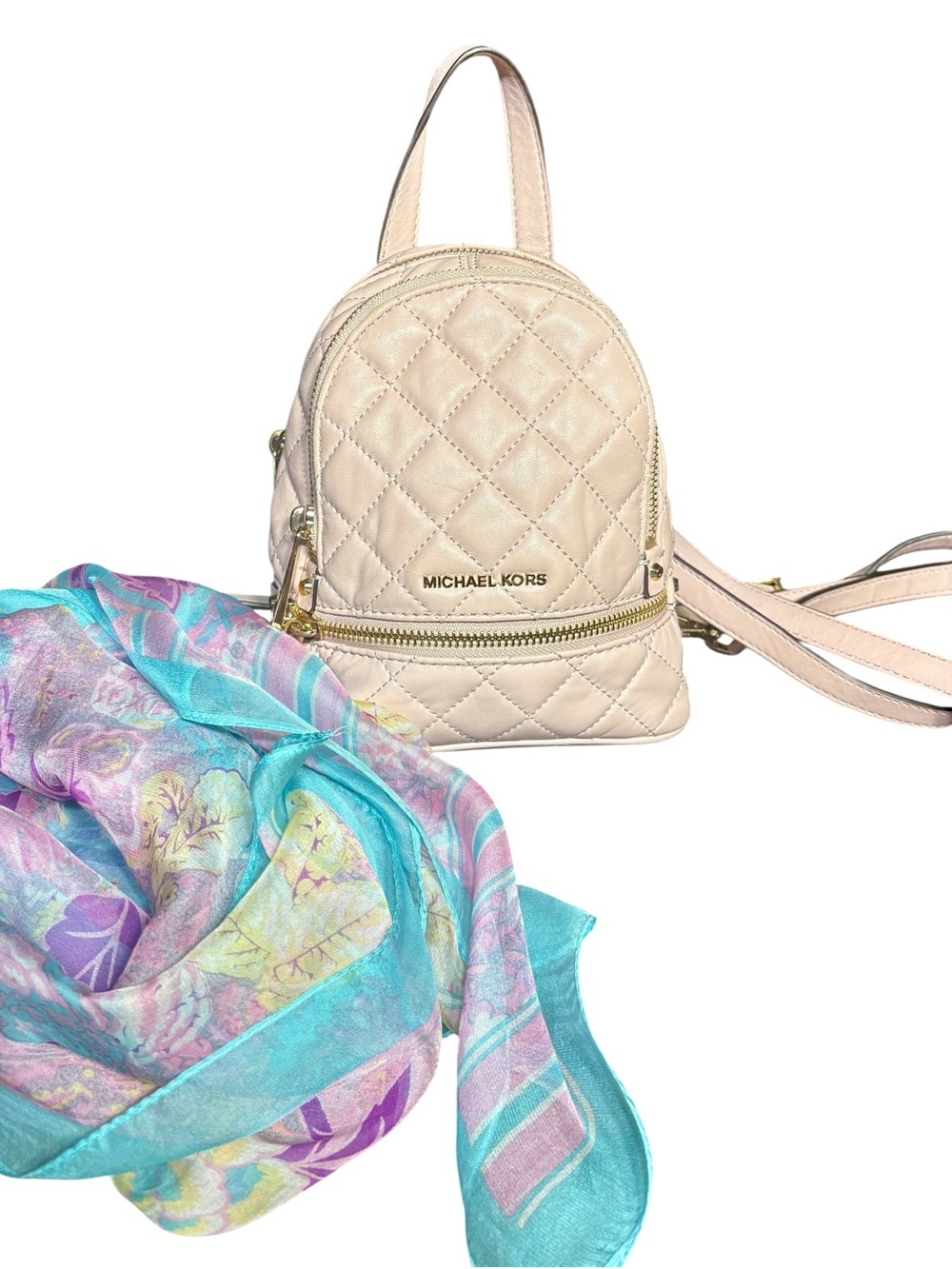 Michael Kors Quilted Mini Backpack in Cream with Gold Hardware